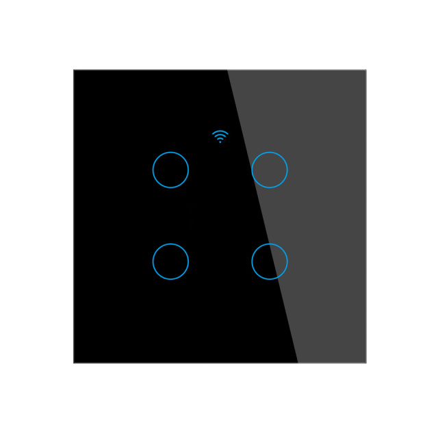 Tuya Smart 4-Gang WiFi EU Touch Switch, Tempered Glass Panel, LED Backlight, Neutral Wire Optional