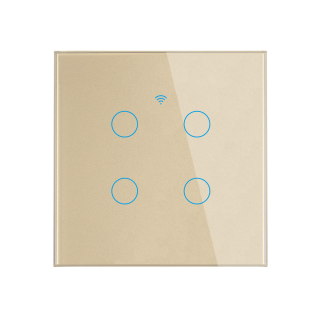 Tuya Smart 4-Gang WiFi EU Touch Switch, Tempered Glass Panel, LED Backlight, Neutral Wire Optional