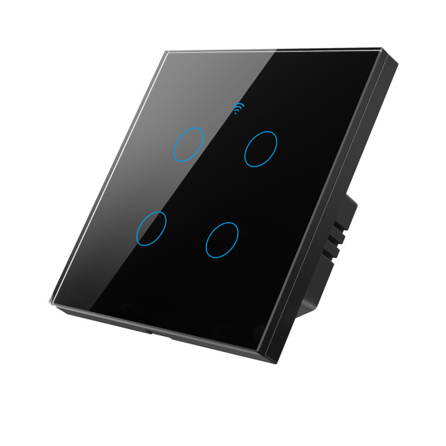 Tuya Smart 4-Gang WiFi EU Touch Switch, Tempered Glass Panel, LED Backlight, Neutral Wire Optional