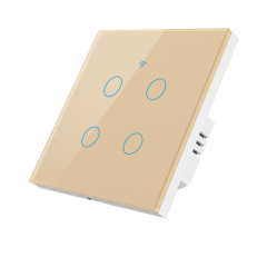 Tuya Smart 4-Gang WiFi EU Touch Switch, Tempered Glass Panel, LED Backlight, Neutral Wire Optional