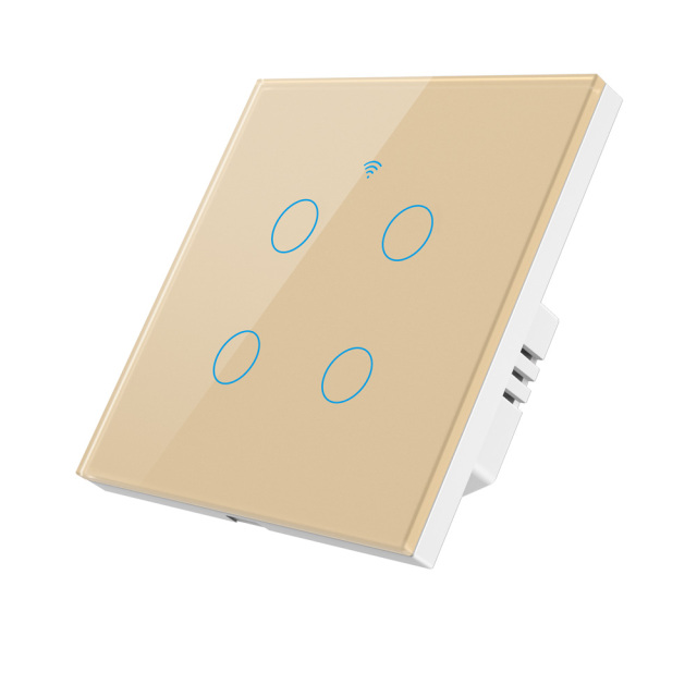 Tuya Smart 4-Gang WiFi EU Touch Switch, Tempered Glass Panel, LED Backlight, Neutral Wire Optional