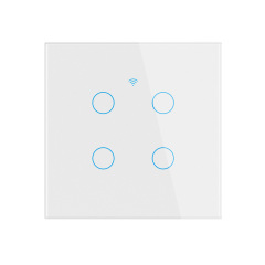Tuya Smart 4-Gang WiFi EU Touch Switch, Tempered Glass Panel, LED Backlight, Neutral Wire Optional