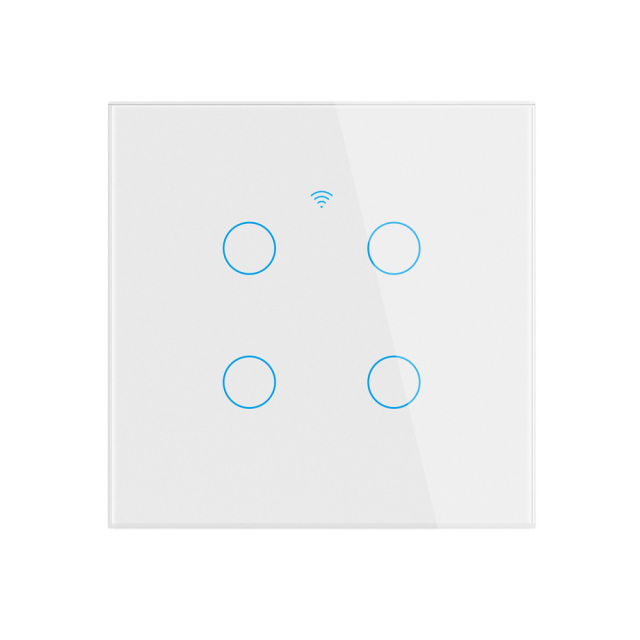 Tuya Smart 4-Gang WiFi EU Touch Switch, Tempered Glass Panel, LED Backlight, Neutral Wire Optional