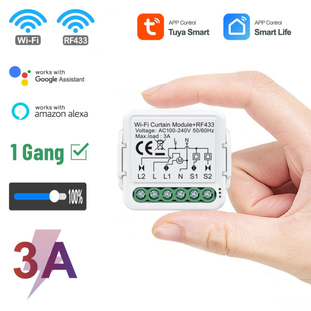 Tuya Smart 1CH Wi-Fi Curtain Module With RF433, 3A, APP & Voice Control for Smart Home Curtain Automation