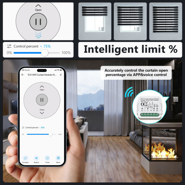 Tuya Smart 1CH Wi-Fi Curtain Module With RF433, 3A, APP & Voice Control for Smart Home Curtain Automation