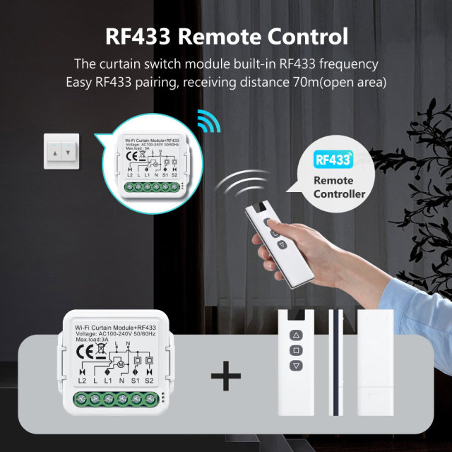 Tuya Smart 1CH Wi-Fi Curtain Module With RF433, 3A, APP & Voice Control for Smart Home Curtain Automation