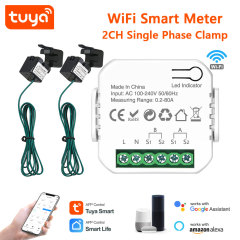 Tuya Smart WiFi 2CH Single Phase Clamp Smart Meter, 0-80A, Dual Channel Energy Monitoring & Power Alarm