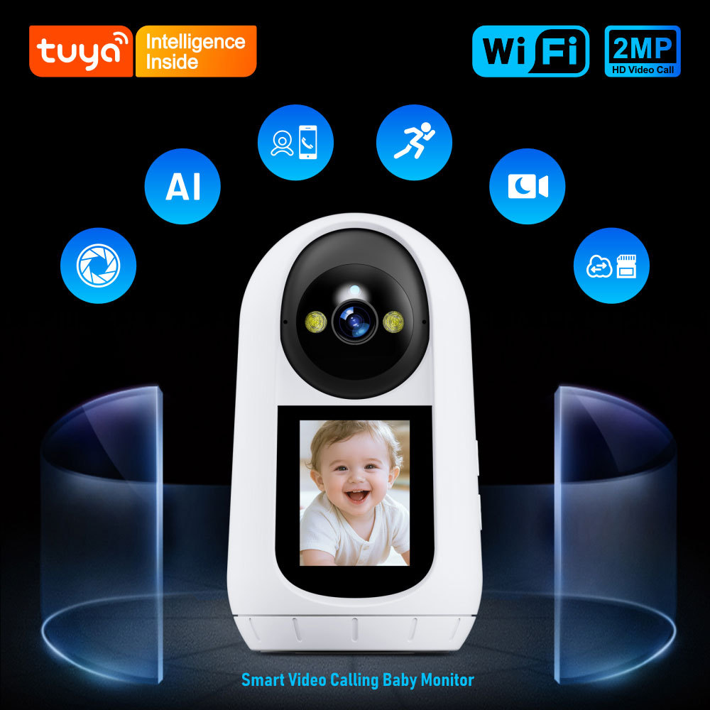Tuya Smart 2MP 1080P WiFi Baby Monitor Camera, 2-Way Video Call Home Security Camera with Night Vision & Motion Tracking