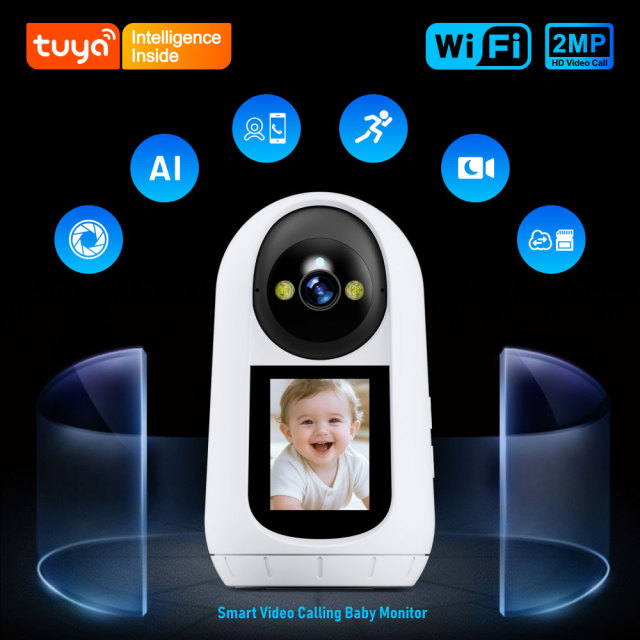Tuya Smart 2MP 1080P WiFi Baby Monitor Camera, 2-Way Video Call Home Security Camera with Night Vision & Motion Tracking