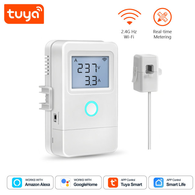 Tuya Smart WiFi Energy Meter with 1/2/3-Phase Clamps, 80A-100A High-Power Electricity Monitor with Relay Switch