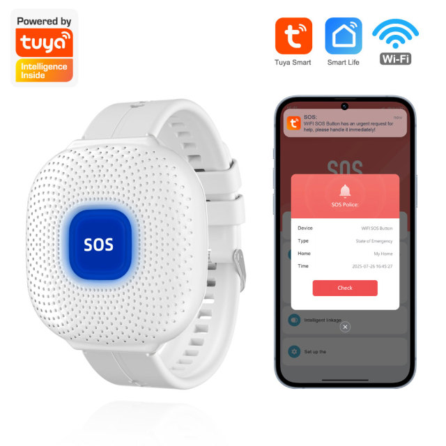 Tuya Smart WiFi Wristband SOS Emergency Button, Waterproof Elderly Panic Alarm for Home Safety & Care