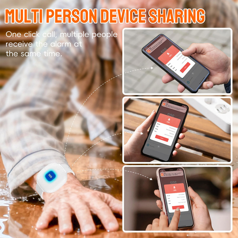 Tuya Smart WiFi Wristband SOS Emergency Button, Waterproof Elderly Panic Alarm for Home Safety & Care