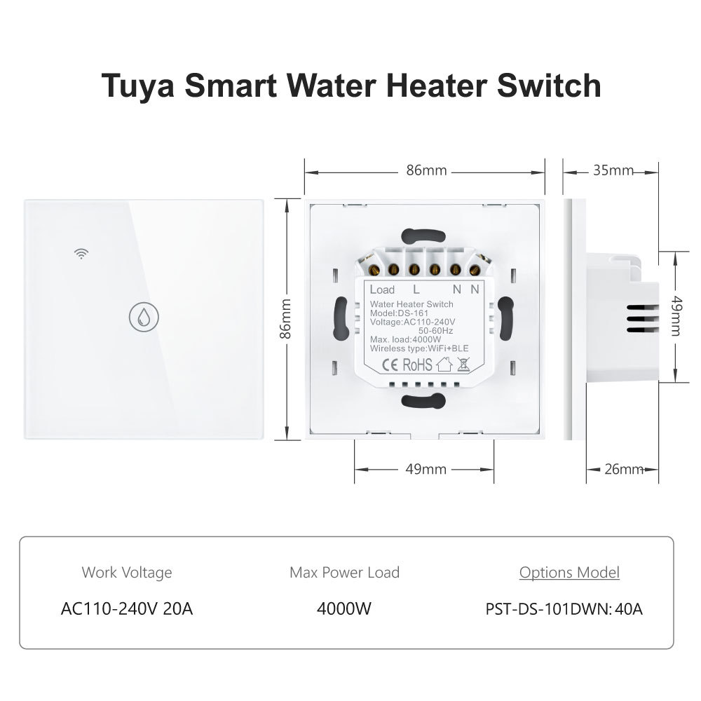 Tuya Smart WiFi Water Heater Boiler Switch (EU Version) – App & Voice Control