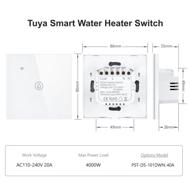 Tuya Smart WiFi Water Heater Boiler Switch (EU Version) – App & Voice Control