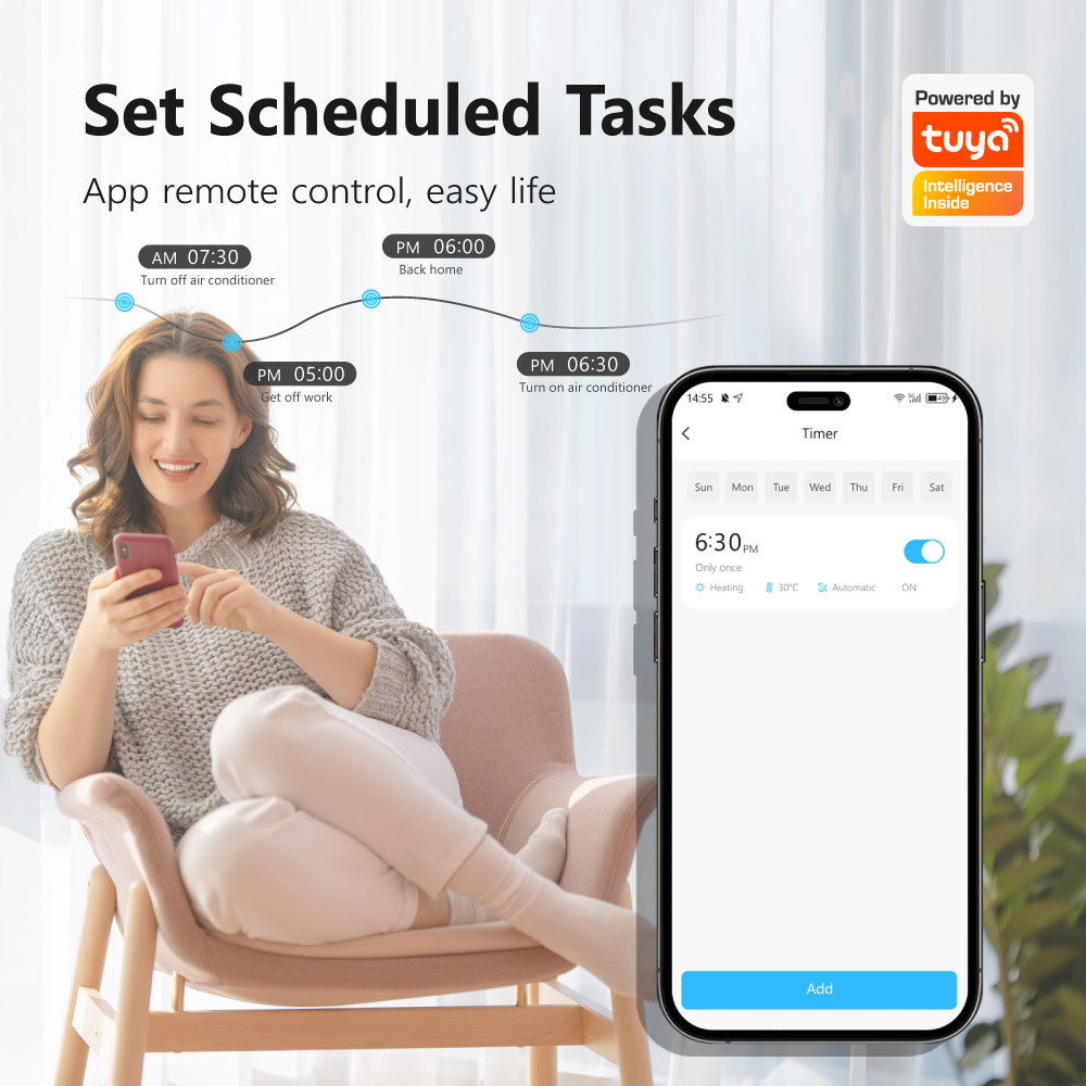 Tuya Smart WiFi LCD Air Conditioner Controller, IR Remote Thermostat with Temp & Humidity Sensor