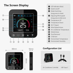 Tuya Smart WiFi LCD Air Conditioner Controller, IR Remote Thermostat with Temp & Humidity Sensor