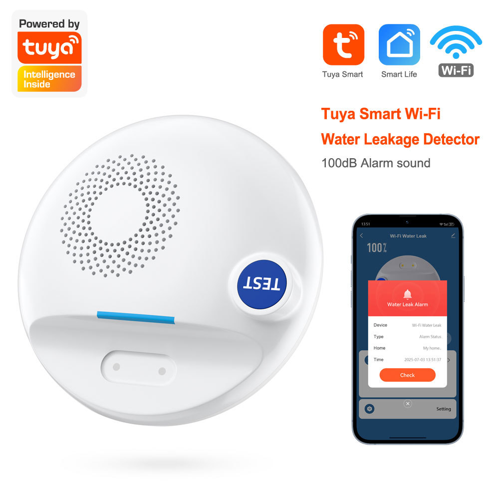 Tuya Smart WiFi Water Leakage Detector, 100dB Sound-Light Alarm Water Immersion Sensor