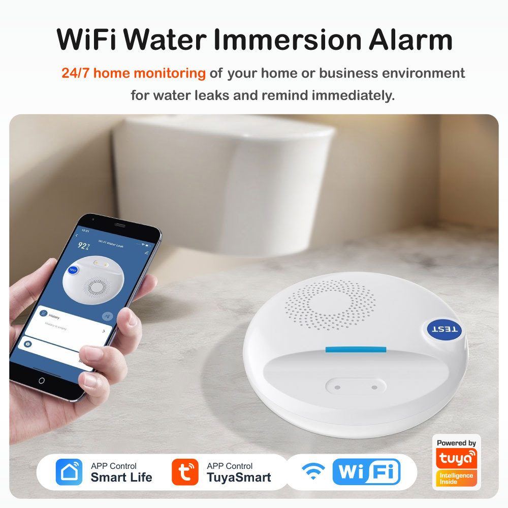 Tuya Smart WiFi Water Leakage Detector, 100dB Sound-Light Alarm Water Immersion Sensor