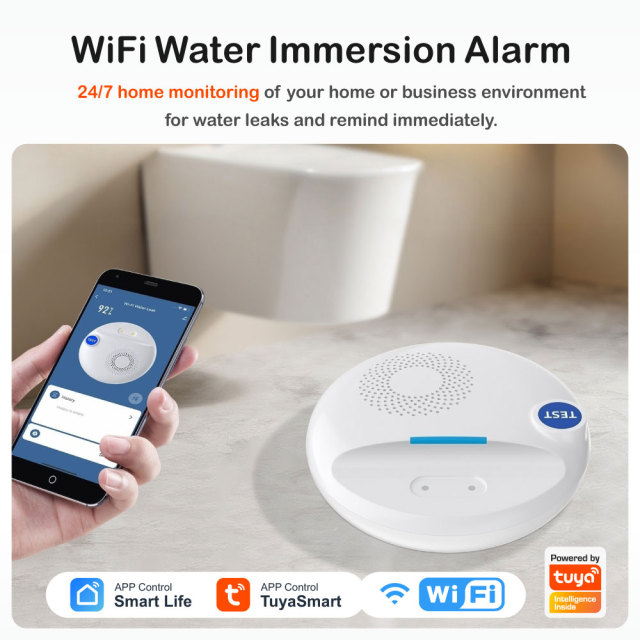 Tuya Smart WiFi Water Leakage Detector, 100dB Sound-Light Alarm Water Immersion Sensor