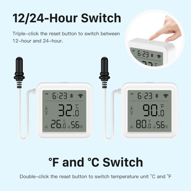 Tuya Smart WiFi Temperature & Humidity Sensor with IP67 Waterproof Wired External Probe