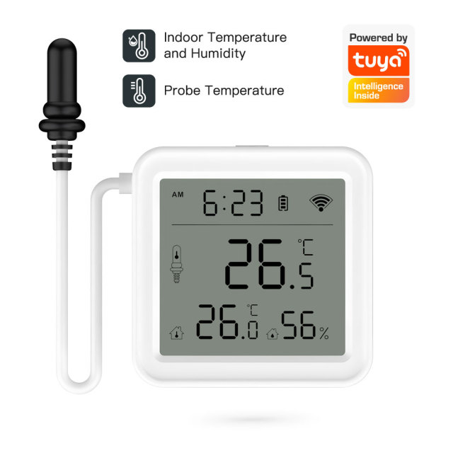Tuya Smart WiFi Temperature & Humidity Sensor with IP67 Waterproof Wired External Probe