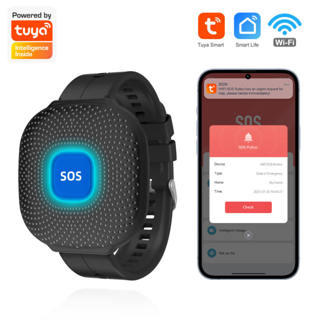 Tuya Smart WiFi Wristband SOS Emergency Button, Waterproof Elderly Panic Alarm for Home Safety & Care