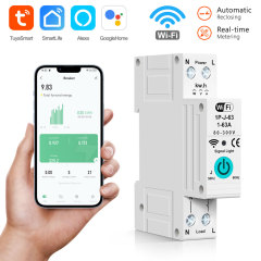 Tuya Smart WiFi 1P 63A DIN Rail Circuit Breaker Switch with Energy Meter