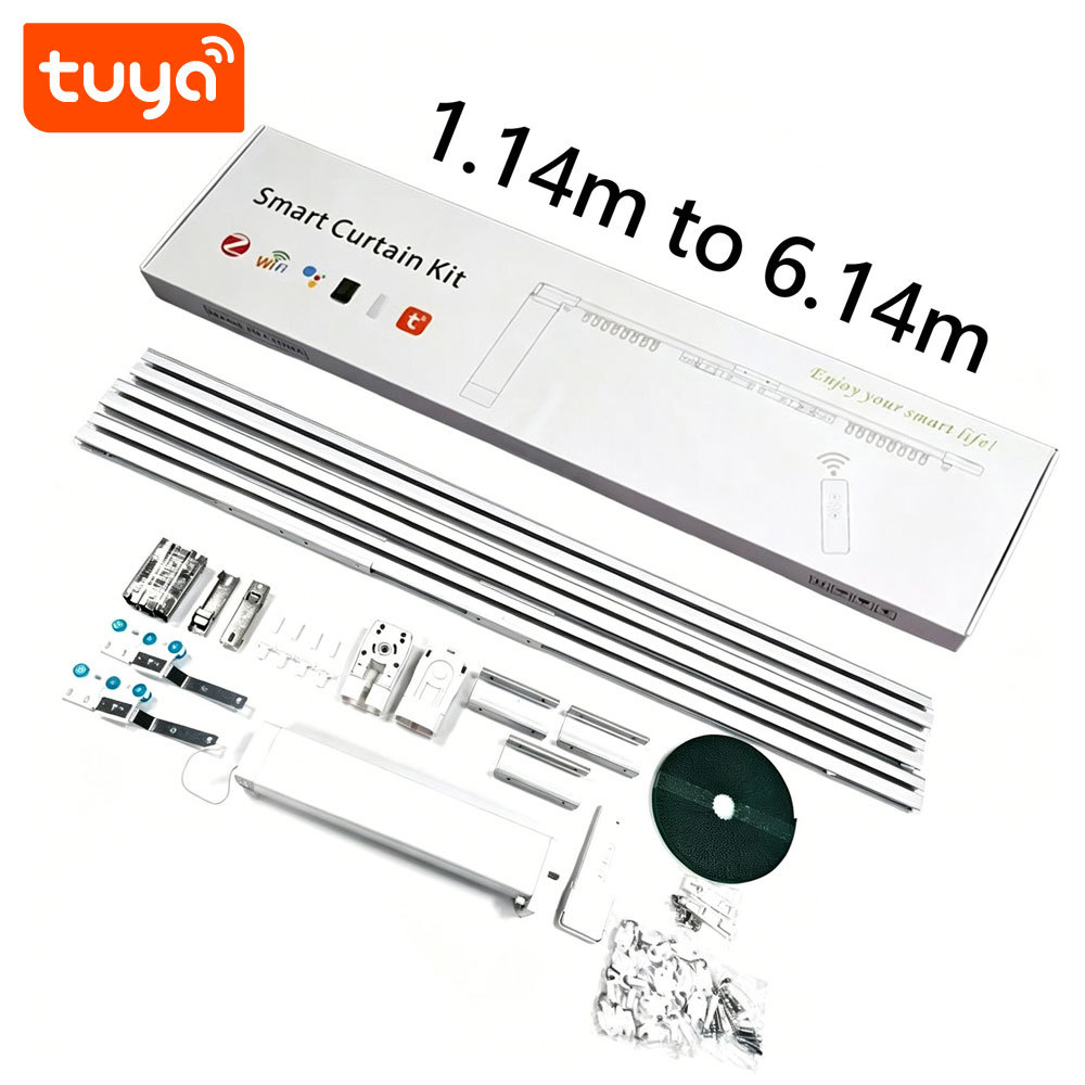 Tuya Smart WiFi Length-Adjustable Electric Curtain Kit Motor Rail Voice APP Timer