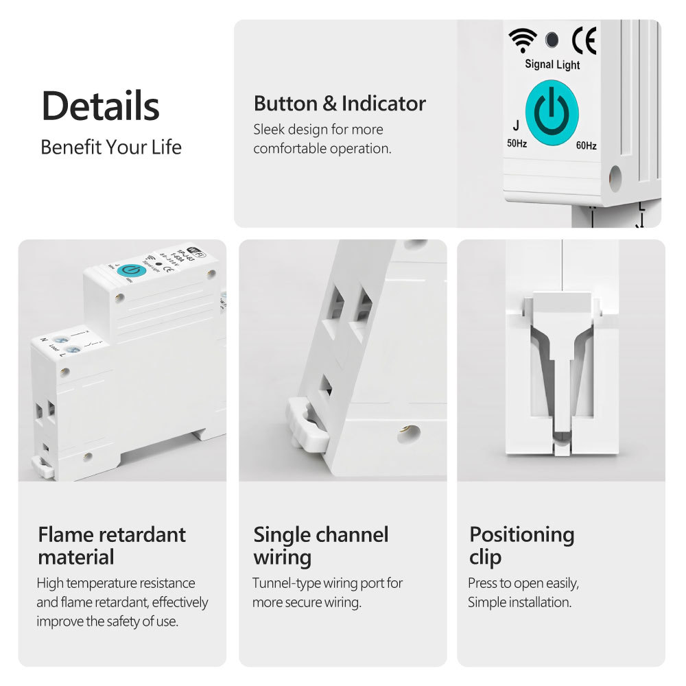 Tuya Smart WiFi 1P 63A DIN Rail Circuit Breaker Switch with Energy Meter