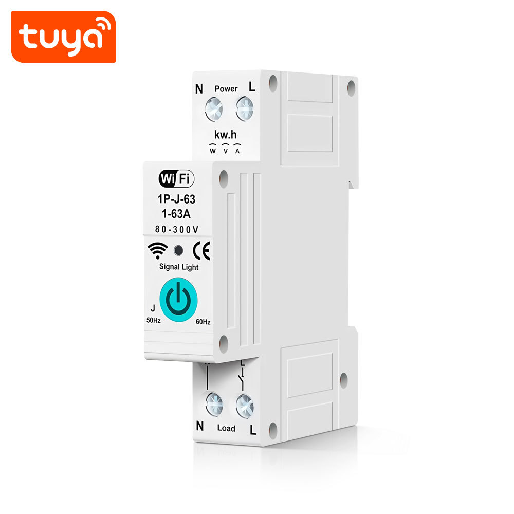 Tuya Smart WiFi 1P 63A DIN Rail Circuit Breaker Switch with Energy Meter