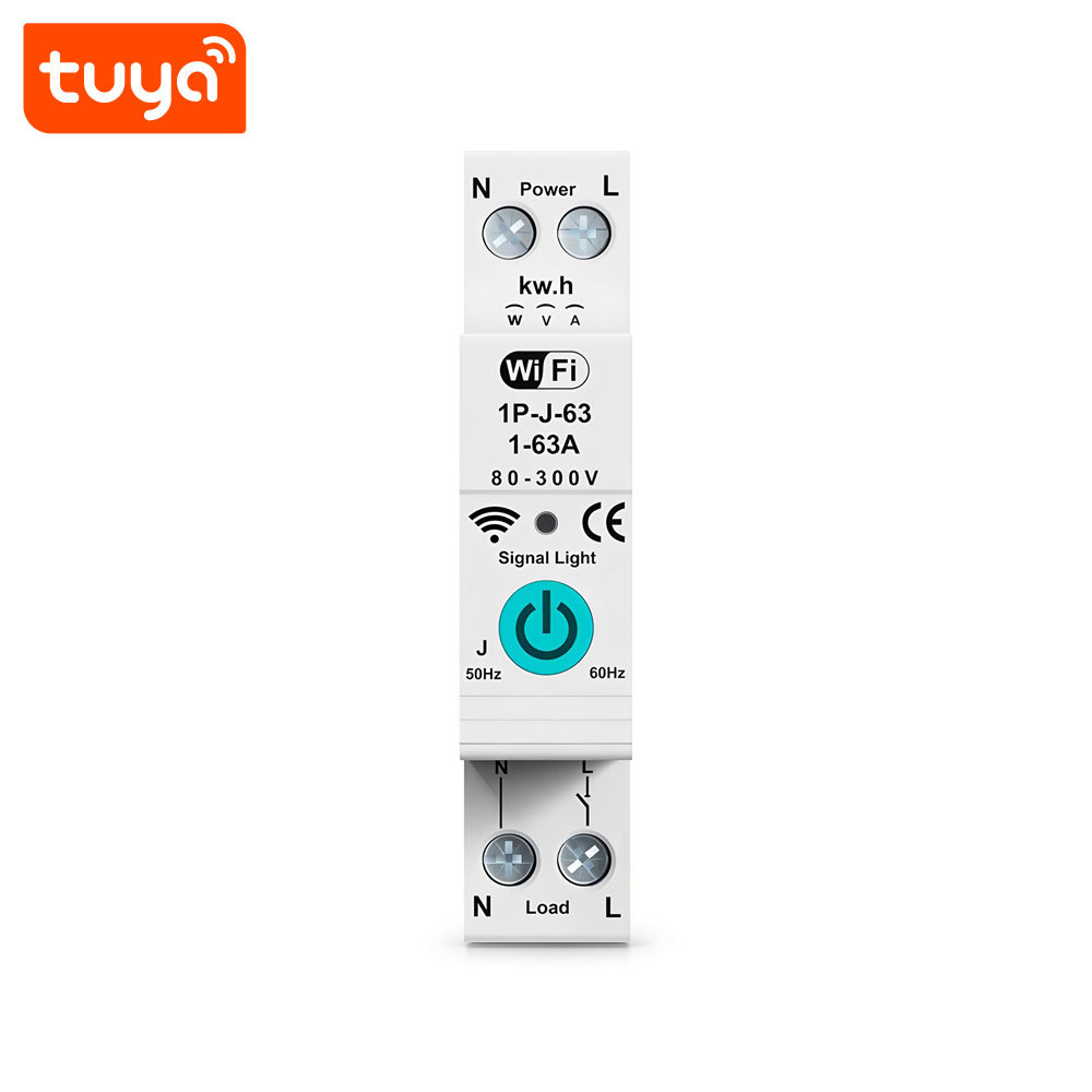 Tuya Smart WiFi 1P 63A DIN Rail Circuit Breaker Switch with Energy Meter