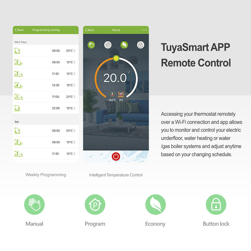 Tuya Smart WiFi 16A Electric Underfloor Heating Thermostat Dual Sensor