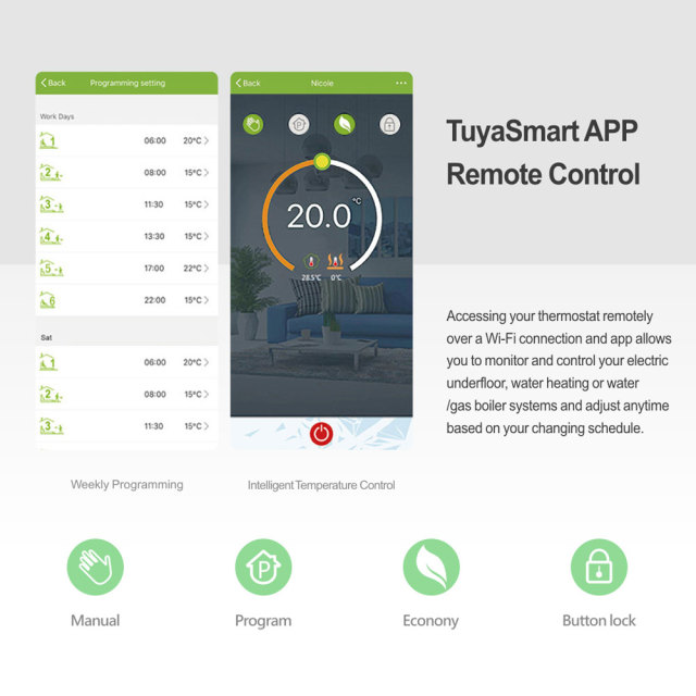 Tuya Smart WiFi 16A Electric Underfloor Heating Thermostat Dual Sensor