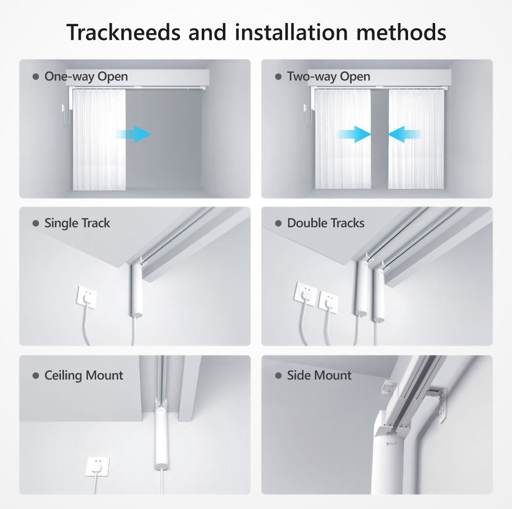 Tuya Smart WiFi Length-Adjustable Electric Curtain Kit Motor Rail Voice APP Timer