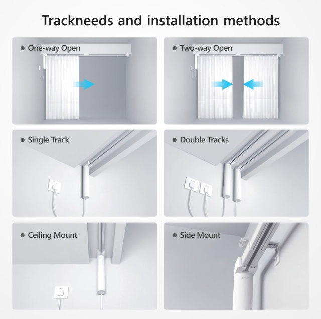 Tuya Smart WiFi Length-Adjustable Electric Curtain Kit Motor Rail Voice APP Timer