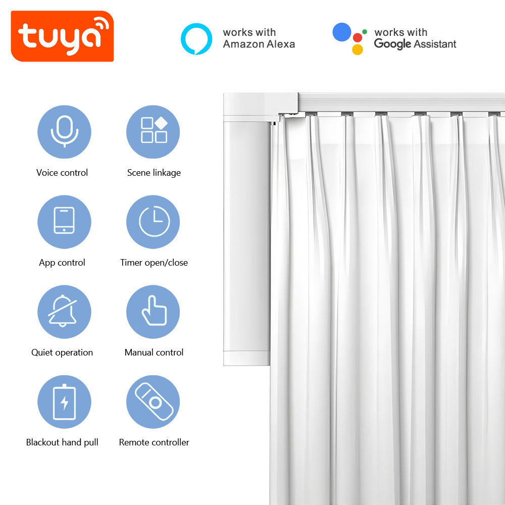 Tuya Smart WiFi Length-Adjustable Electric Curtain Kit Motor Rail Voice APP Timer