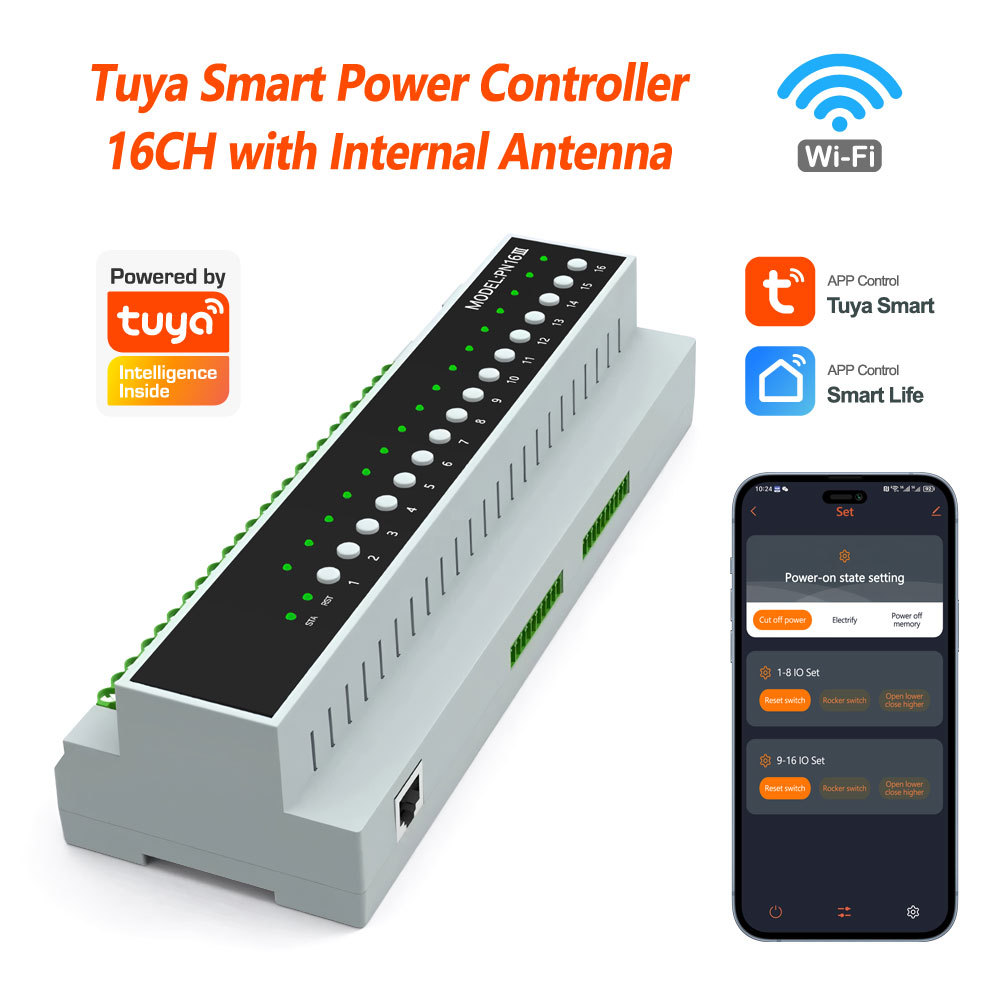 Tuya Smart WiFi 16-CH 50A/16A Relay DIN Rail Room Power Controller