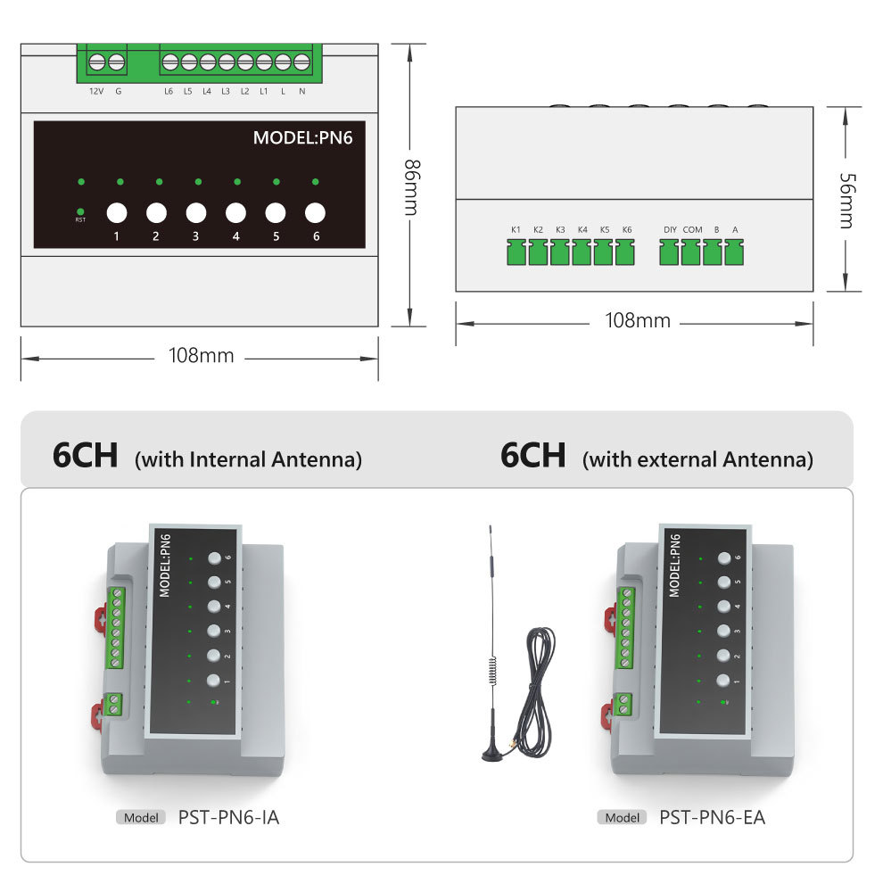 Tuya Smart WiFi 6-CH 16A Relay DIN Rail Hotel RCU Power Controller