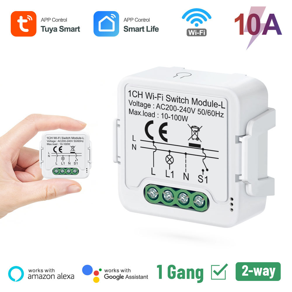 Tuya Smart WiFi BLE No Neutral 1 Gang Light Switch Module 2-Way Relay