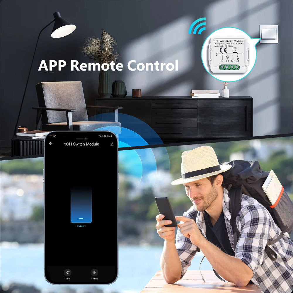 Tuya Smart WiFi BLE No Neutral 1 Gang Light Switch Module 2-Way Relay