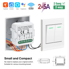 Tuya Smart WiFi BLE No Neutral 2 Gang Light Switch Module 2-Way Relay