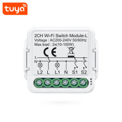 Tuya Smart WiFi BLE No Neutral 2 Gang Light Switch Module 2-Way Relay