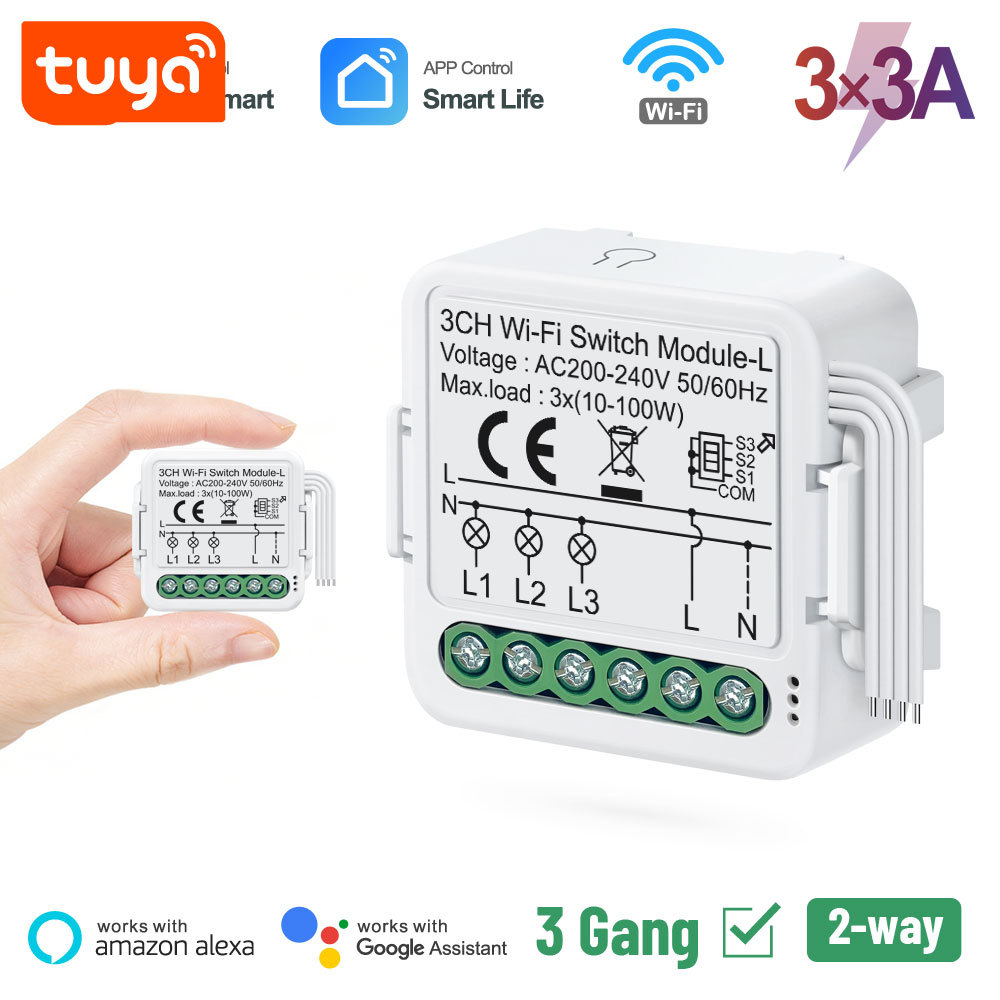 Tuya Smart WiFi BLE No Neutral 3 Gang Light Switch Module Triple Relay