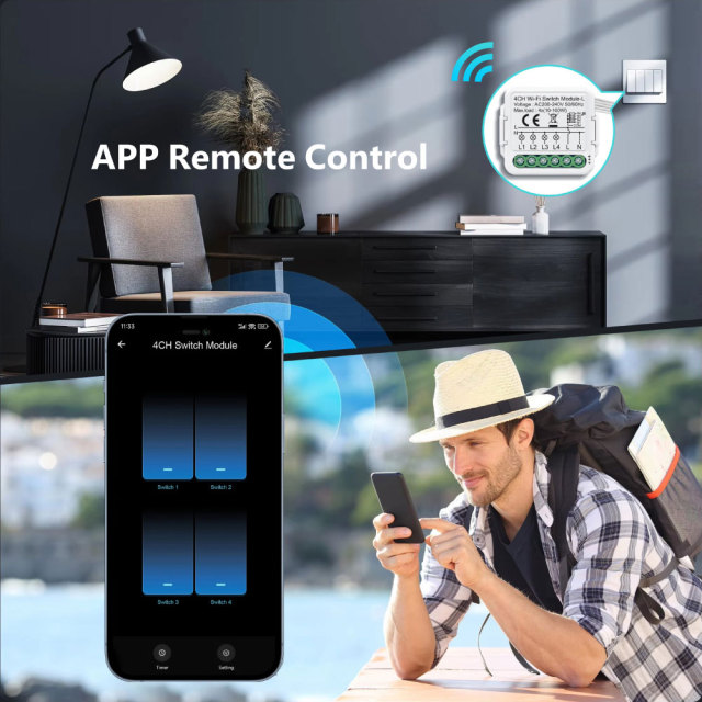 Tuya Smart WiFi BLE No Neutral 4 Gang Light Switch Module Quad Relay