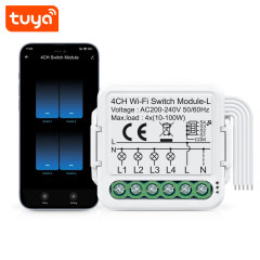 Tuya Smart WiFi BLE No Neutral 4 Gang Light Switch Module Quad Relay
