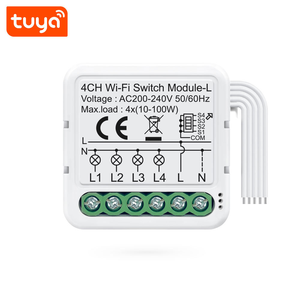 Tuya Smart WiFi BLE No Neutral 4 Gang Light Switch Module Quad Relay