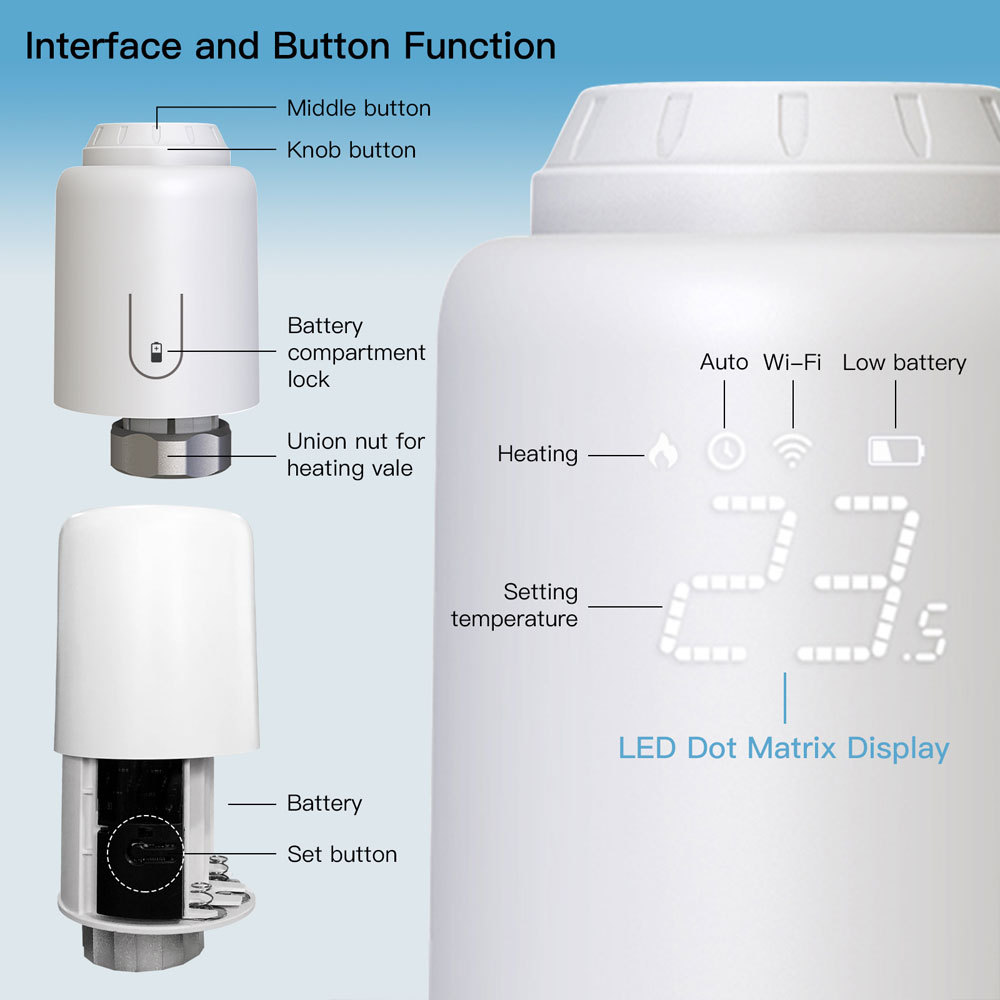 Tuya Smart WiFi LED Thermostatic Radiator Valve TRV Heater Controller