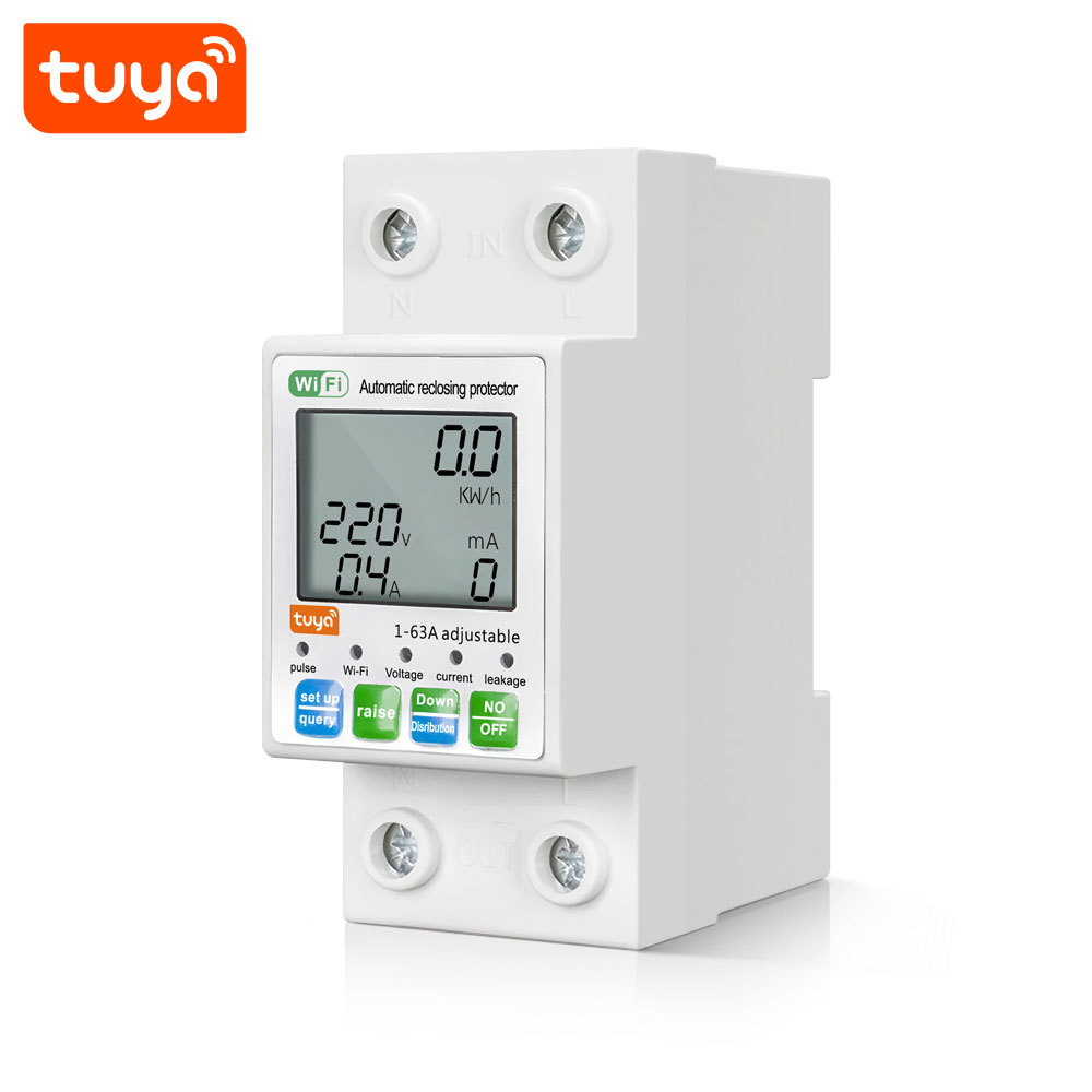 Tuya Smart WiFi 2P 63A LCD Energy Meter Leakage Circuit Breaker Switch