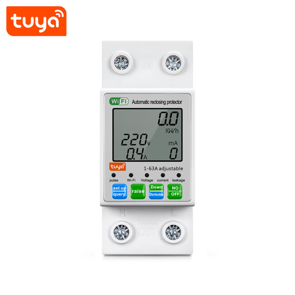 Tuya Smart WiFi 2P 63A LCD Energy Meter Leakage Circuit Breaker Switch