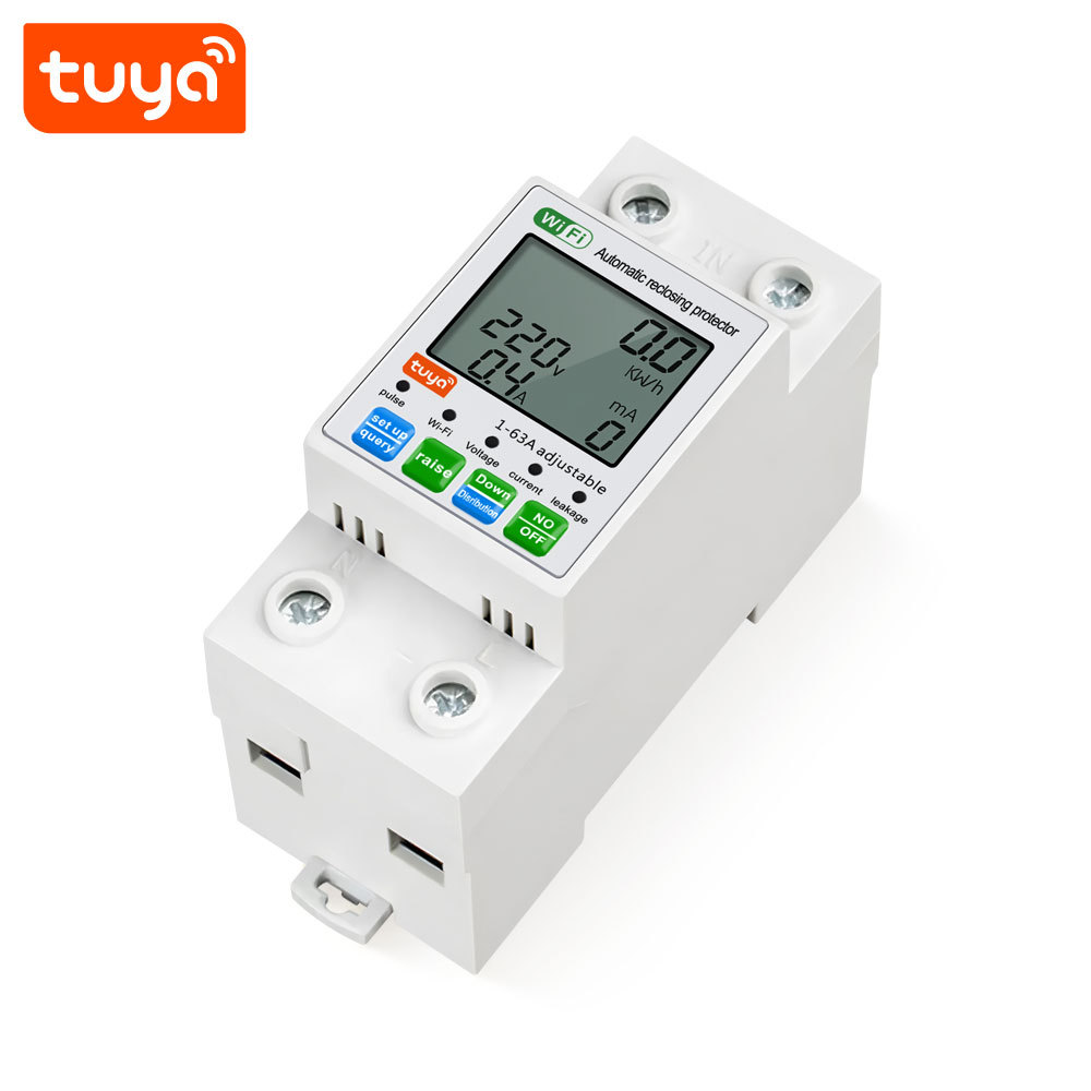 Tuya Smart WiFi 2P 63A LCD Energy Meter Leakage Circuit Breaker Switch